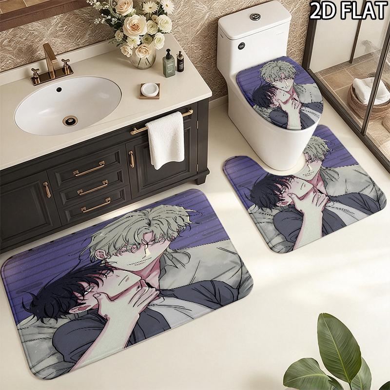 Low Tide Twilight 3Pcs Flannel Toilet Mat Set Bathroom Rug Bath Carpet Non Slip Home Decor Toilet 3 Pcs Bathroom Textile Set