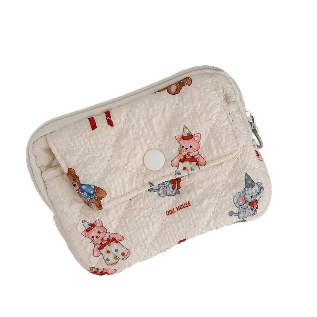 Cute Cartoon Bowknot Print Women's Zipper Change Bags Quilted Plaid Ladies Portable Clutch Storage Bag Female Multi Pocket Purse