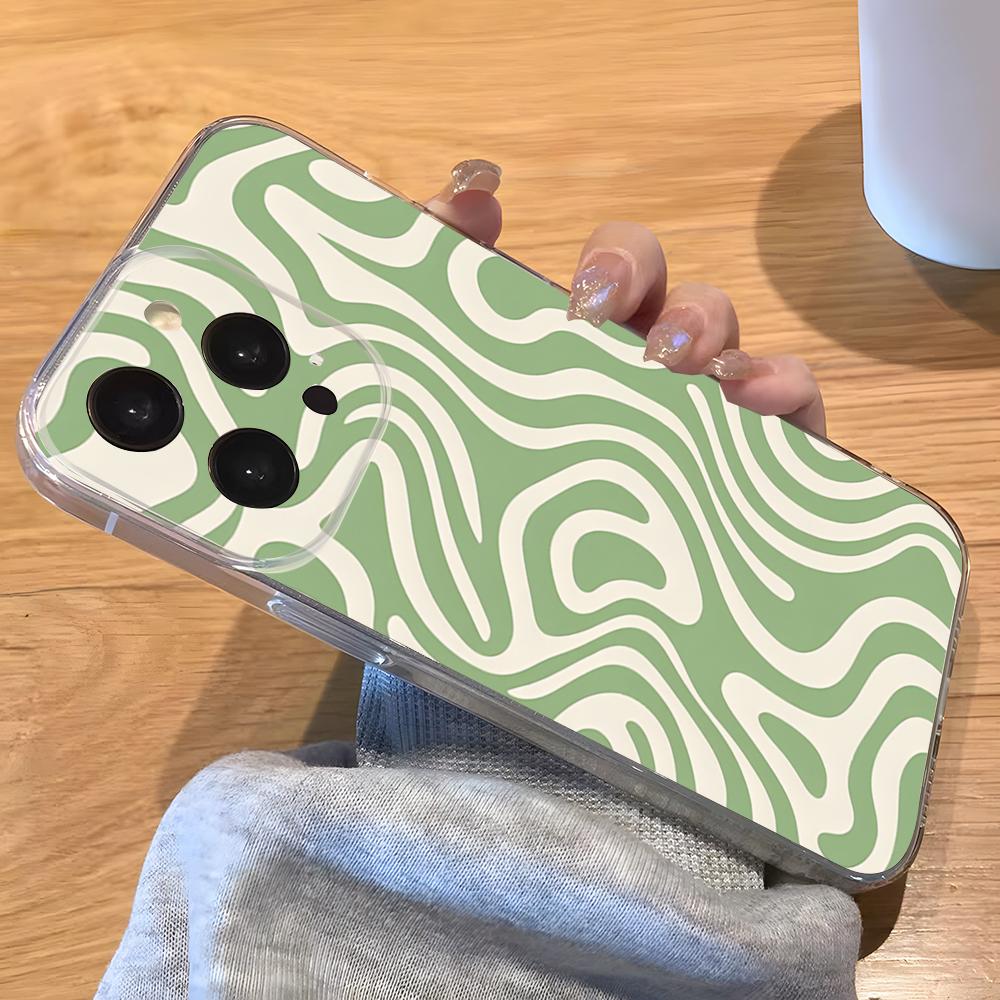 Green Texture Phone Case For IPhone 17 Pro Max 16 15 14 Pro Max 13 11 Xs Xr 8 7Plus Transparent Cover
