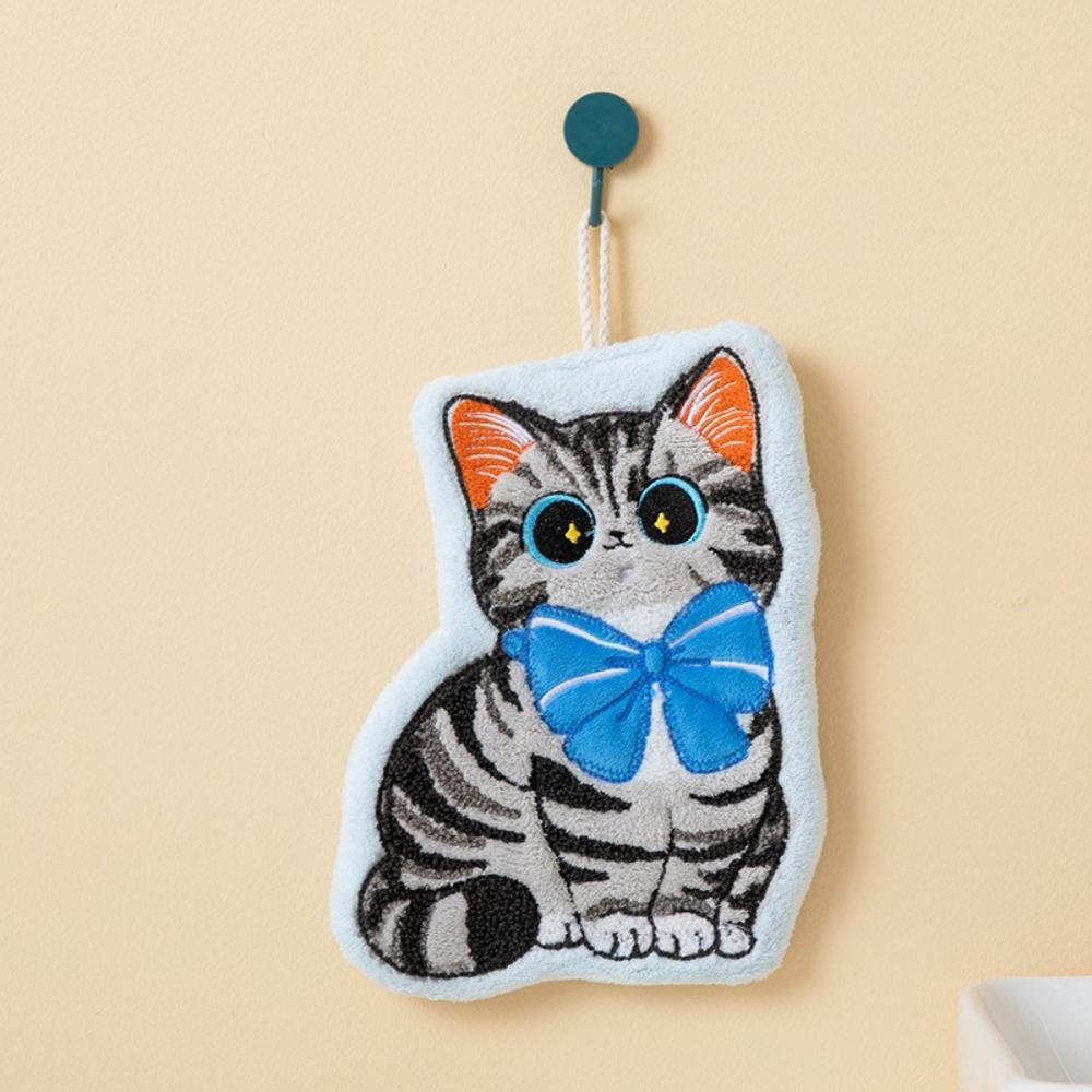 Coral Fleece Toilet Handkerchief Cute Cat Bathroom Kerchief Durable Hand Towel Kitchen