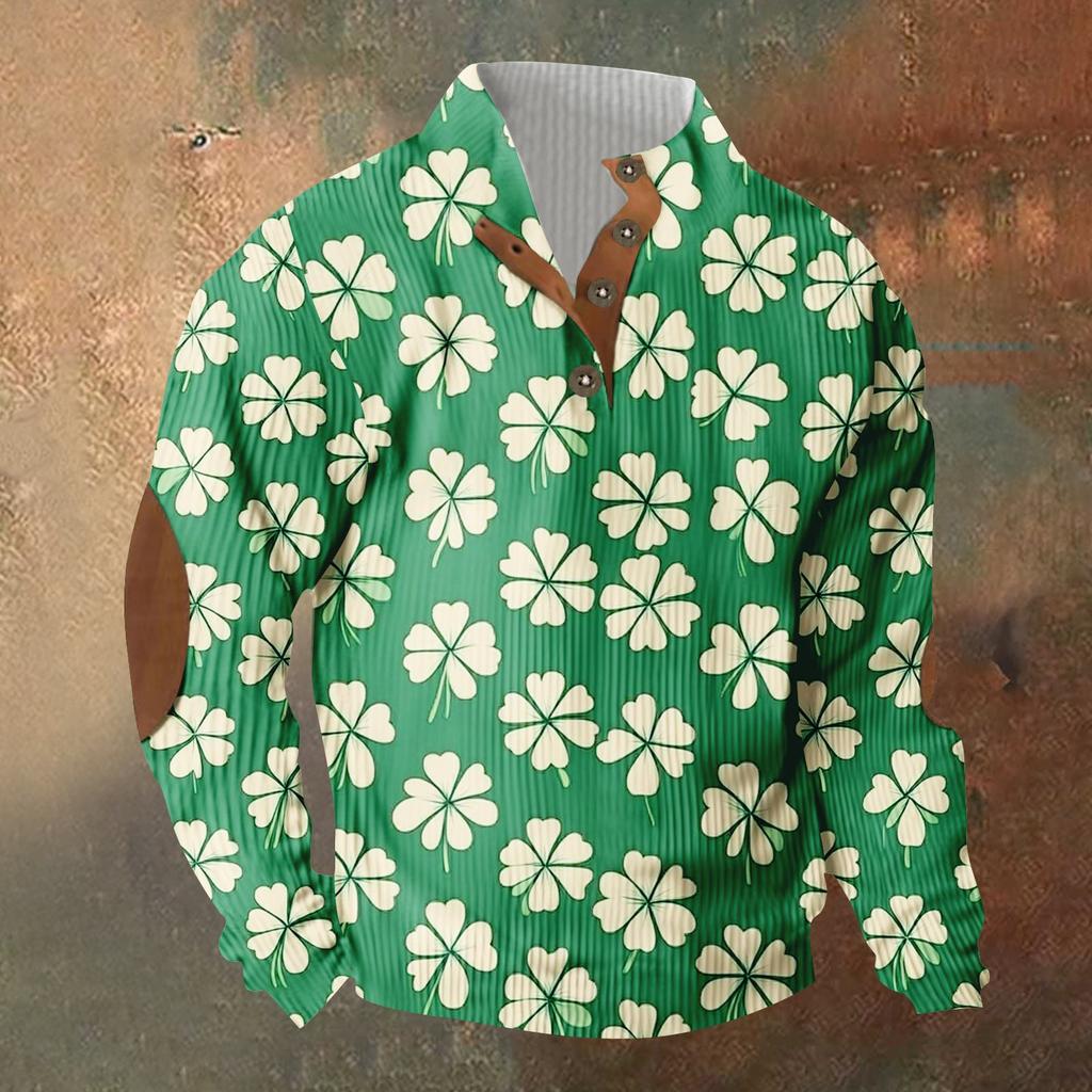 Трикотажный принт на 3 пуговицах - вельветовый мужской свитшот со стоячим воротником и карманом, повседневный свитшот на пуговицах для активного отдыха