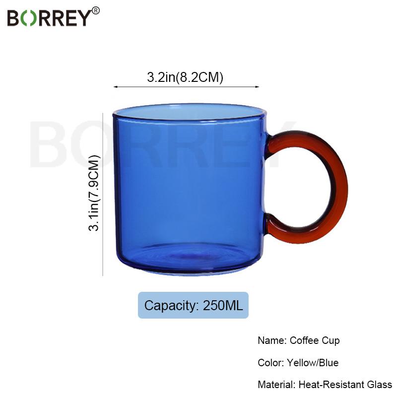 BORREY модная термостойкая стеклянная кофейная кружка янтарная чашка для молока офисная чашка для пары 250 мл цветное стекло с ручкой чашки посуда для напитков