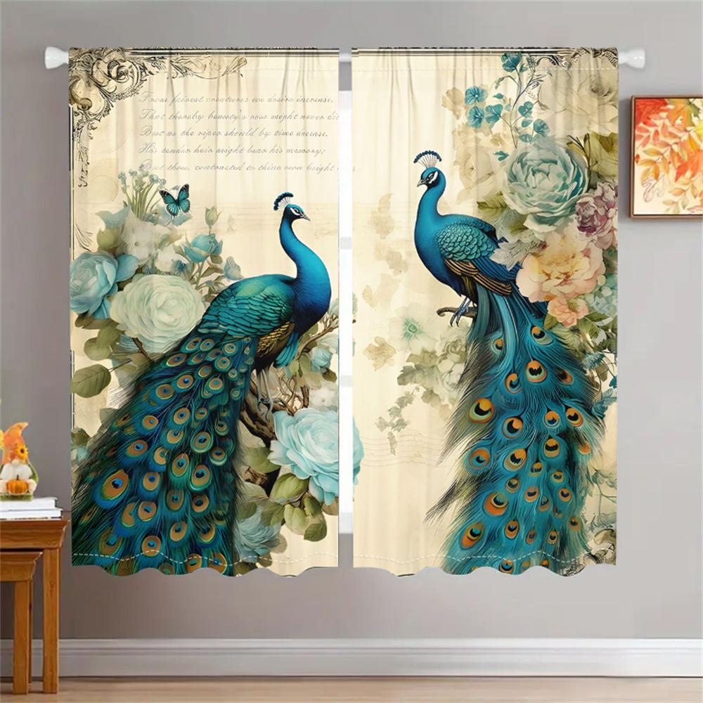 2 шт. Элегантные шторы с павлинами, синие, винтажный цветочный узор, для гостиной, спальни, офиса, солнцезащитные, декор в деревенском стиле, шторы