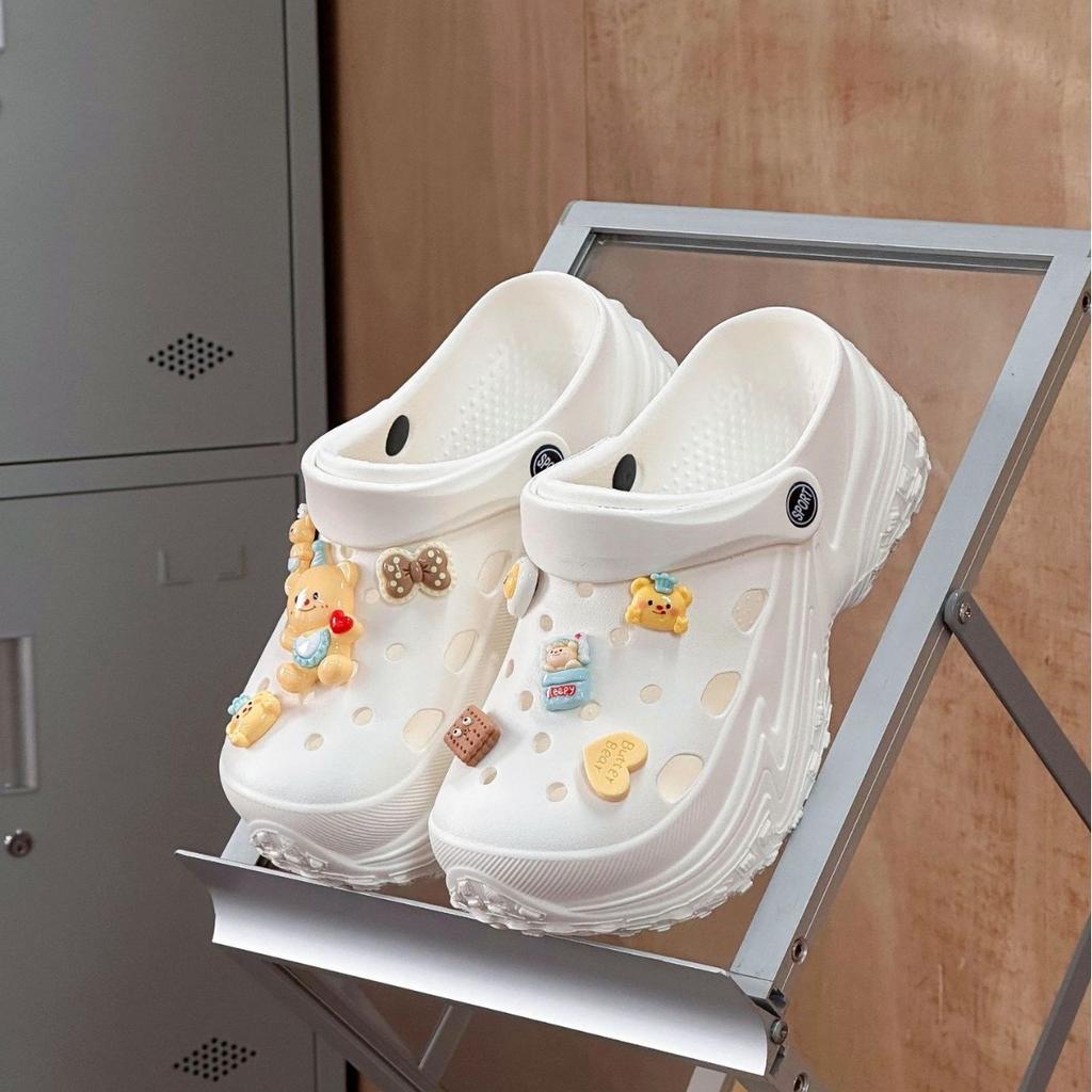 Летняя рекомендация~ Милые и прохладные новые EVA шлепанцы с эффектом ходьбы по дерьму, женские сандалии на толстой подошве для увеличения роста, водонепроницаемые, с закрытым носком, be