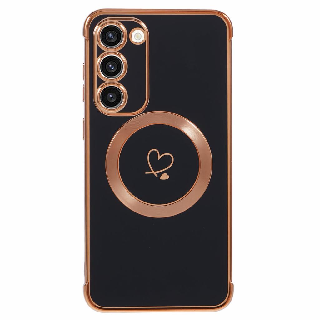 For Samsung Galaxy S23 Case Compatible with MagSafe Electroplated TPU Phone Cover Hollow Love Hearts