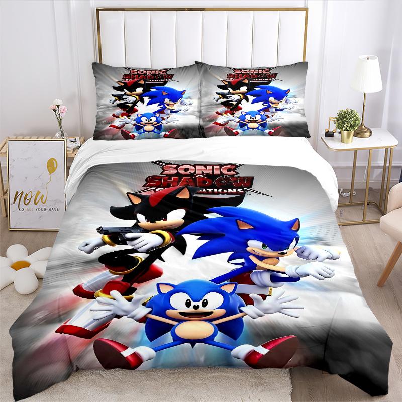 3pcs Sonic & Shadow Epic Adventure Poster Quilt Set - Soft and Comfortable Bedroom, Guest Room and Dorm Decor Bedding Set 1 Quilt Cover + 2