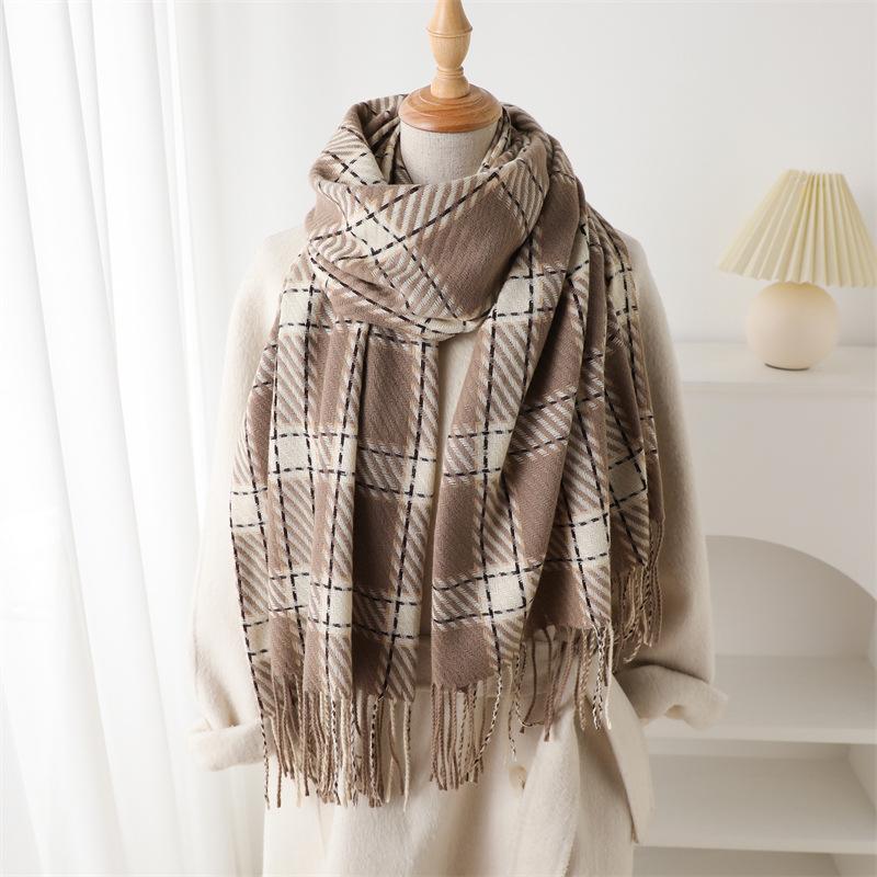Luxury Faux Cashmere Winter Warm Plaid Scarf Women Soft Shawls Designer Thick Wraps Poncho Unisex Pashmina Blanket Neckerchief