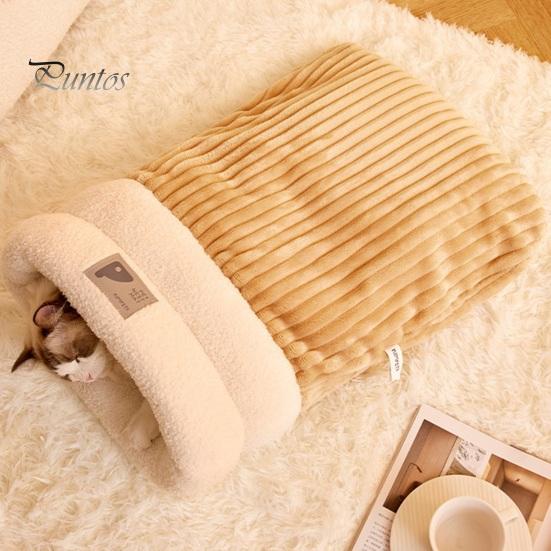 Зимний спальный мешок для кошек, плюшевая теплая кошачья кровать, пещера, обертывание на 360 градусов, согревающий коврик для кошек, спальный мешок для маленьких собак и кошек