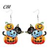 Lightweight Ear Jewelry for Teens 1 Pair Halloween Drop Dangle Earrings Women, Acrylic Pumpkin Durable Non Fading Black Cat Earrings, Holiday