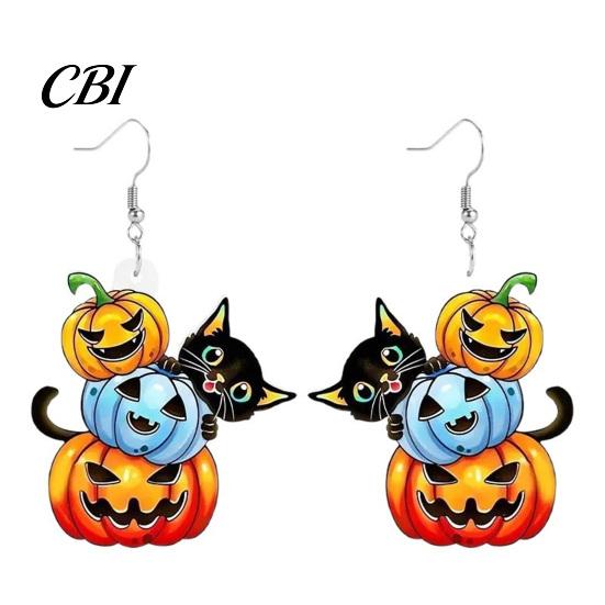 Lightweight Ear Jewelry for Teens 1 Pair Halloween Drop Dangle Earrings Women, Acrylic Pumpkin Durable Non Fading Black Cat Earrings, Holiday