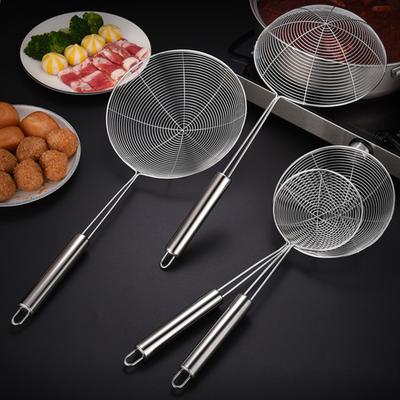 Дуршлаг из нержавеющей стали, легко очищаемый спиральный сетчатый скиммер, ложка, противоожоговое сито с длинной ручкой для дома