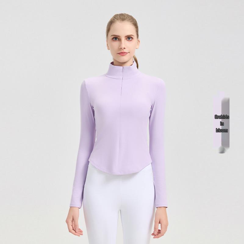 NUF Women's Autumn/Winter Nude-Feel Stand-Collar Half-Zip Yoga T-Shirt - Waist-Slimming Long-Sleeve Fitness Top