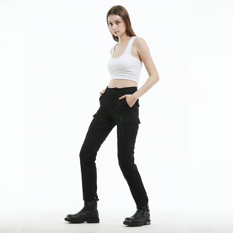 Womens Motorcycle Riding Pants - Slim Fit Vintage Utility Trousers With Multiple Pockets Abrasion Resistant Cycling