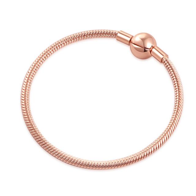 925 Sterling Silver Snake Chain Bracelet for Women Heart Cubic Zirconia Charms Bangle Rose Gold Plated DIY Fashion Jewelry Gift