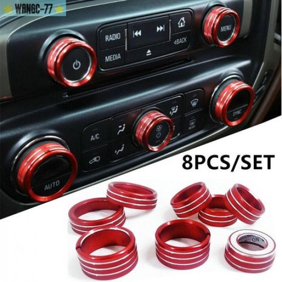 8Pcs Center Console Switch Knob Decor Cover Trim For Chevy Silverado 2014-2018