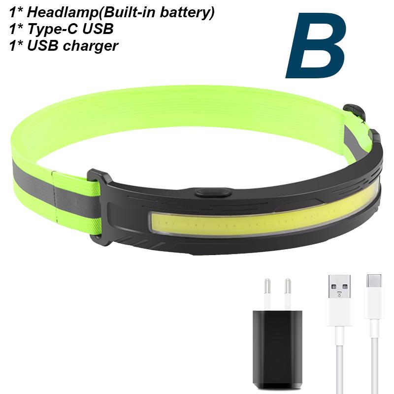 Built-in Battery COB LED Headlamp Camping Fishing Powerful USB Rechargeable Headlight Waterproof Head Torch Head Lamp Lantern