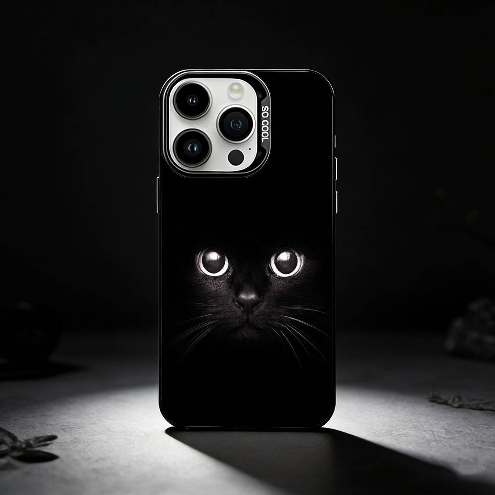 Black Cat Staring Eye Phone Case For iPhone 17,16,15,14,13,12,11 Plus,Pro Max,XS,Colored silver phone case