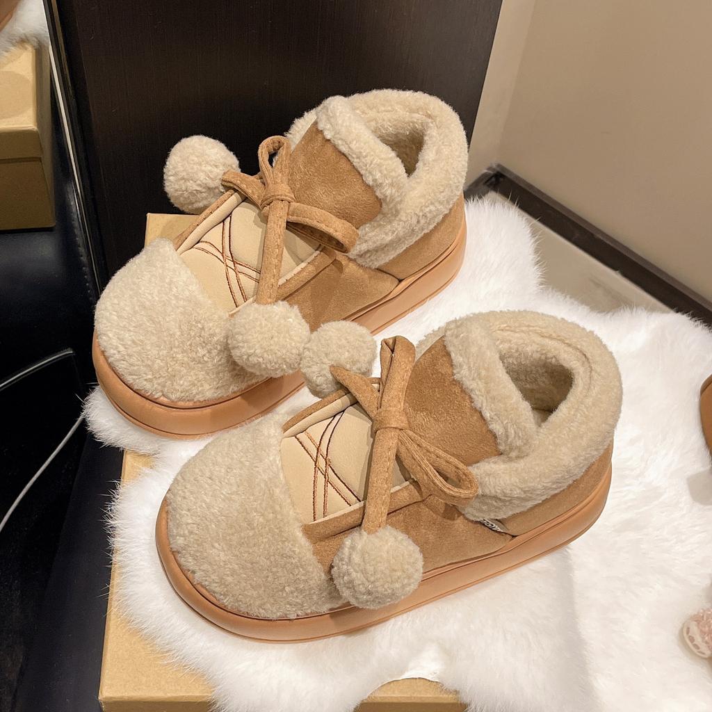 Милые мультяшные помпоны зимние женские новые зимние теплые ботинки на толстой подошве, утепленные хлопковые домашние тапочки