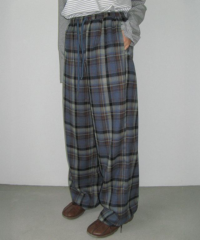 RONRON Back Heart Pocket Check Pants Blue