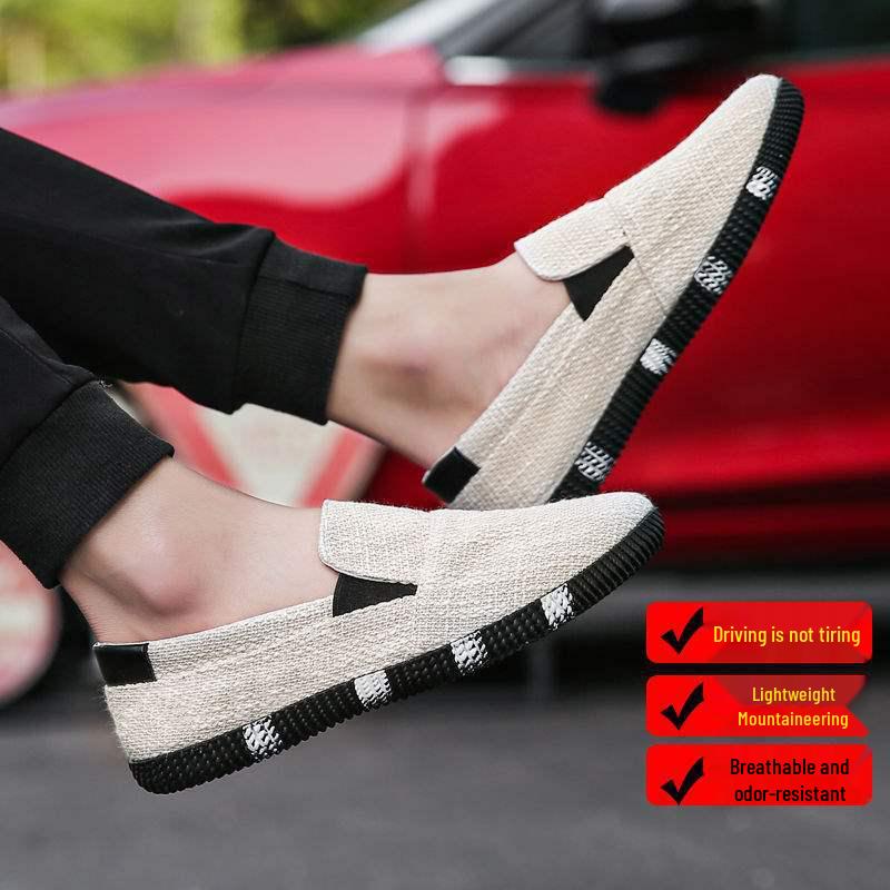 Мужские летние льняные слипоны из парусины - Повседневные дышащие кеды в корейском стиле