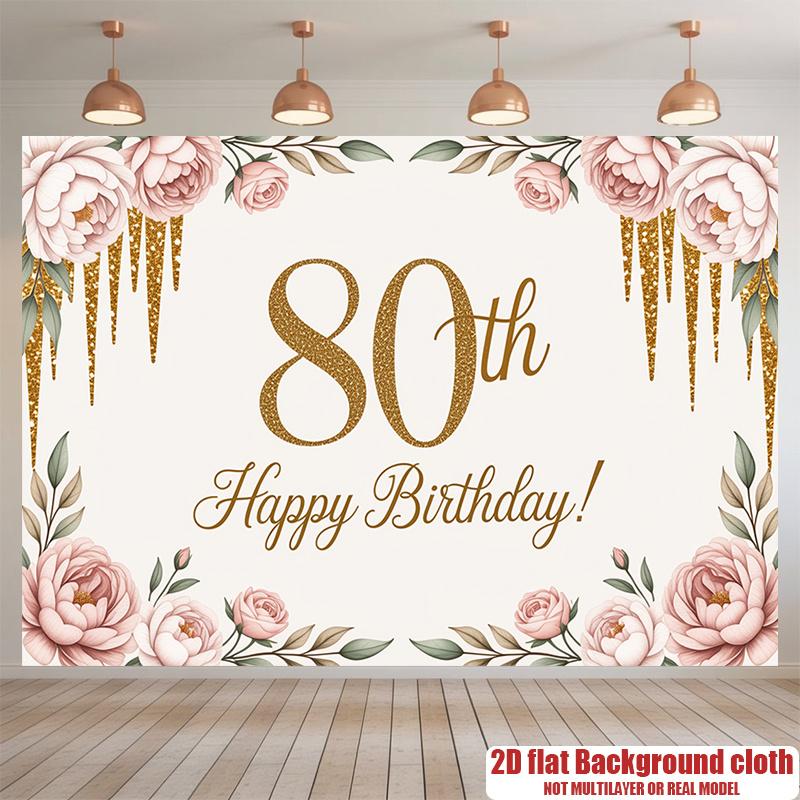 Birthday 80th Gift Box Glitter Elegant Hanging Banner Golden #3281
