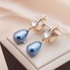 New Trendy Blue Drop Shape Imitation Pearl Drop Earrings for Women Fashion Zircon Earring Jewelry Party Accessories