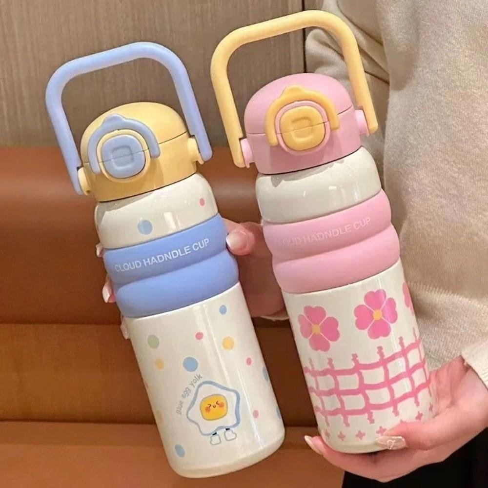 Portable Handheld Thermos Cup 600ml Thermos Water Bottle Unique Thermal Bottle  for Girls