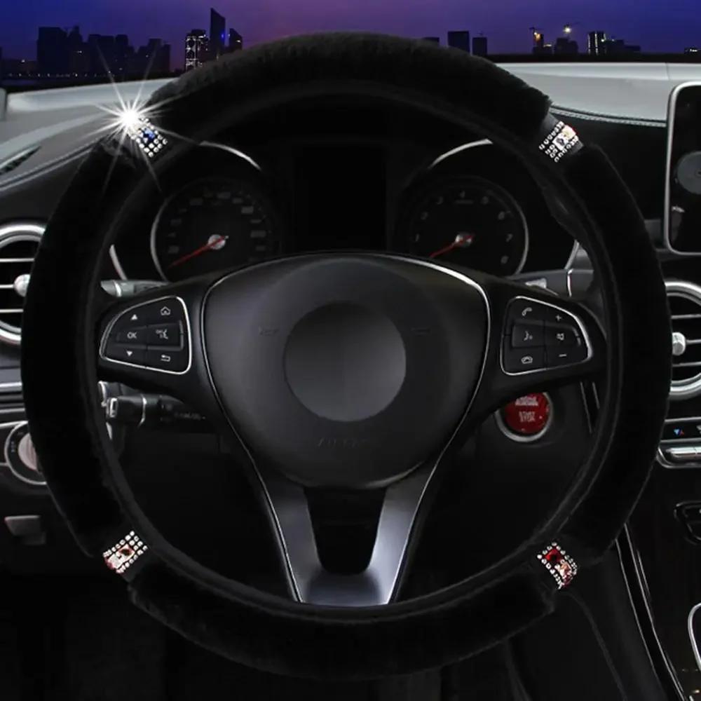 Универсальный чехол на руль автомобиля из мягкого плюша со стразами диаметром 37-38 см, аксессуары для интерьера, чехол на руль, автомобильный стиль