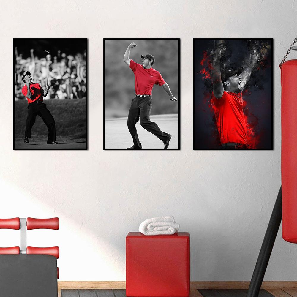 Tiger Woods Черно-красный портрет фотопечать холст постер спорт настенное искусство гольф спортсмен картина для спортзала гостиная дом Cuadros