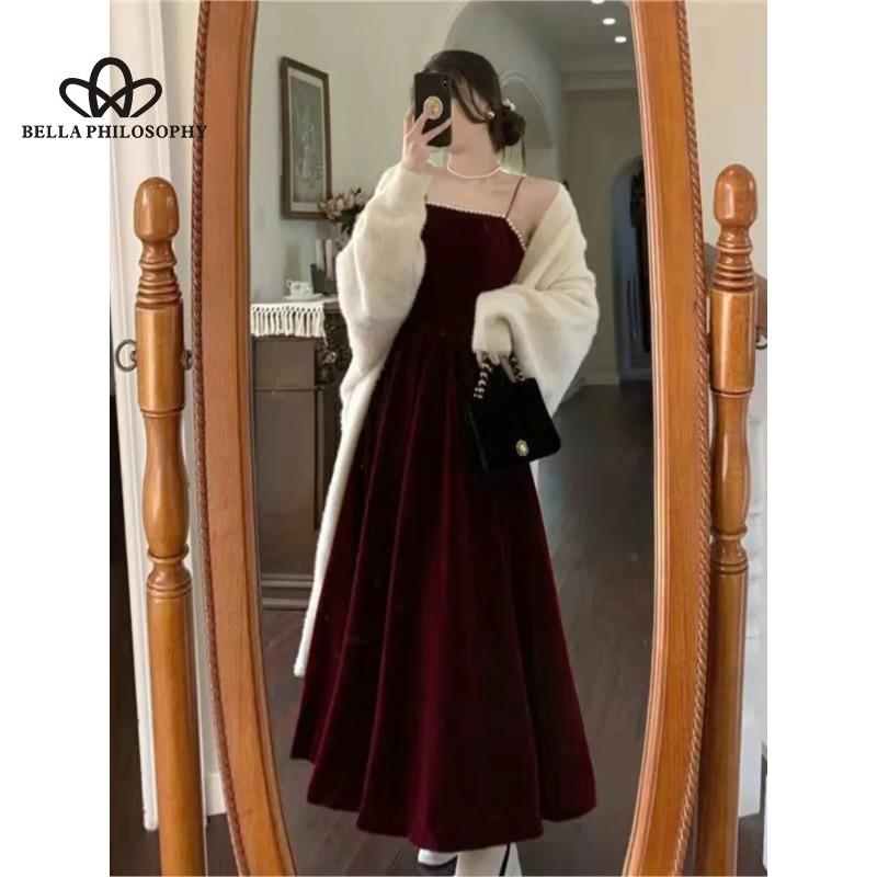 Красное бархатное винтажное платье с большой юбкой на бретелях, элитное элегантное банкетное вечернее платье длиной до щиколотки с талией