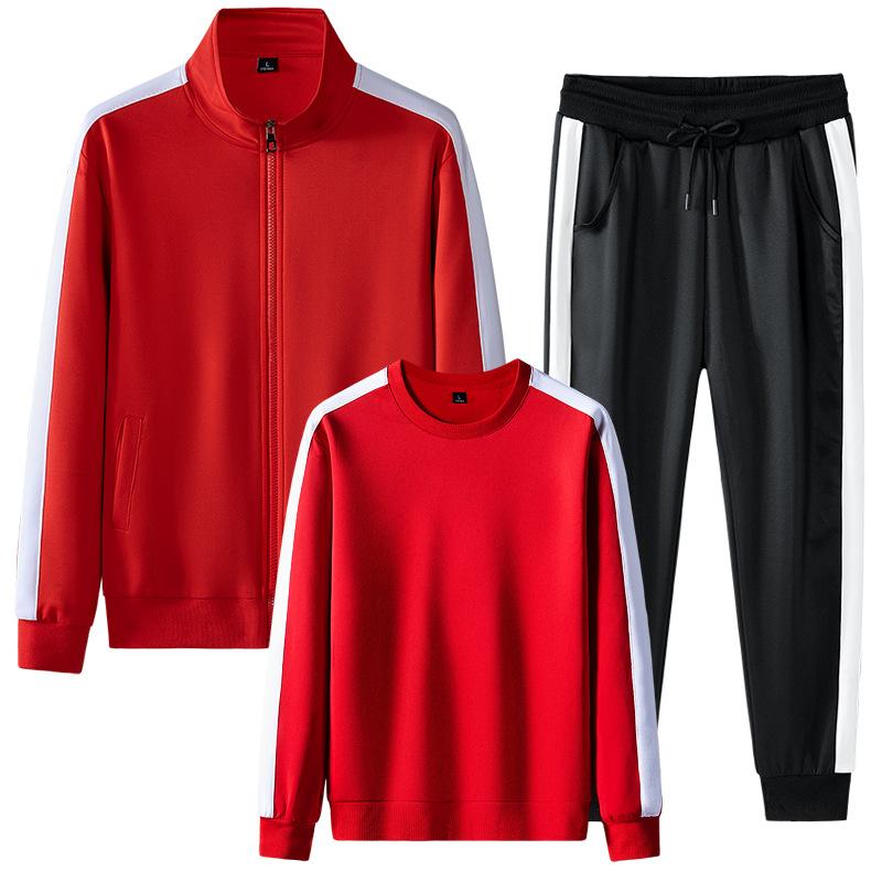 Осенний спортивный костюм, Мужская повседневная одежда для бега, комплект из трех предметов с длинными рукавами и длинными рукавами, большой размер, свободный комплект из трех предметов в полоску