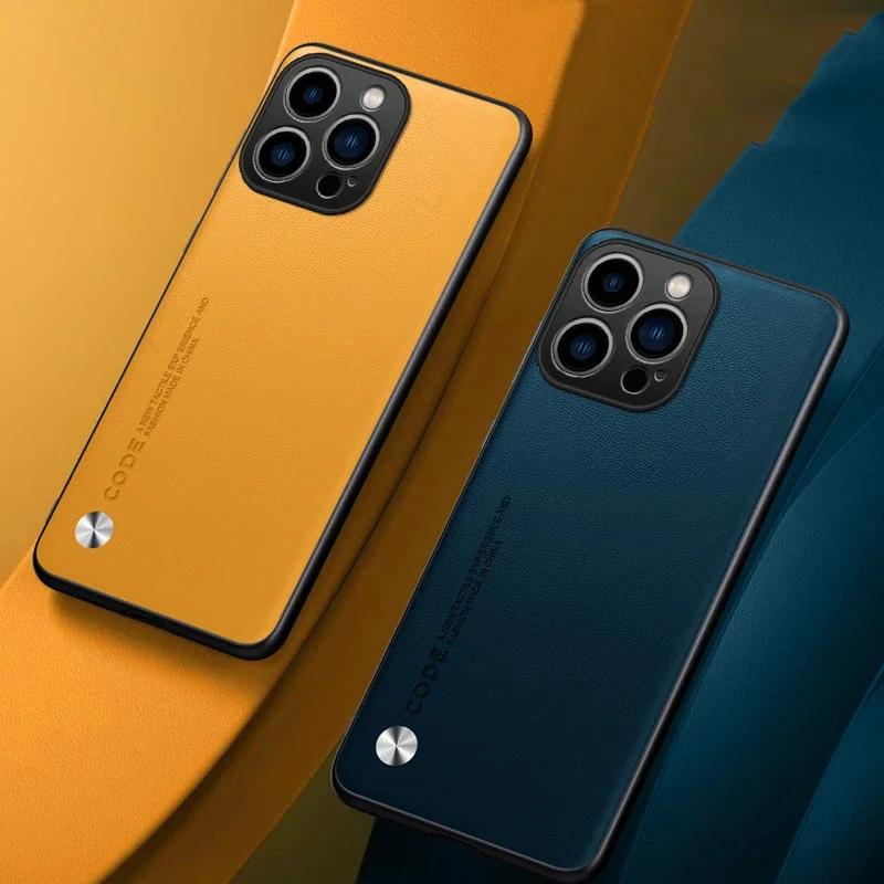 EUCAGR Роскошный чехол для телефона из ПУ-кожи для iPhone 17 Pro Max 17E 16E 15 14 13mini 12 Pro Max Однотонная кожаная ударопрочная мягкая задняя крышка