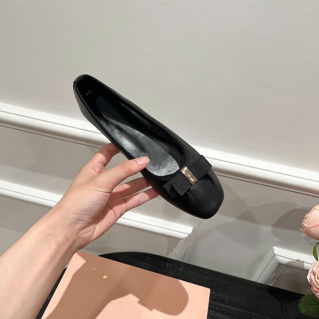 Shallow Mouth Square Bow Low Order Shoes 2024 Ballet Shoes Women's Scoop Shoes Grandma