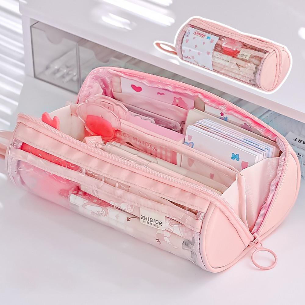 Цилиндрическая сумка для ручек Прозрачная сумка для канцелярских принадлежностей Грязенепроницаемая коробка для ручек для студентов