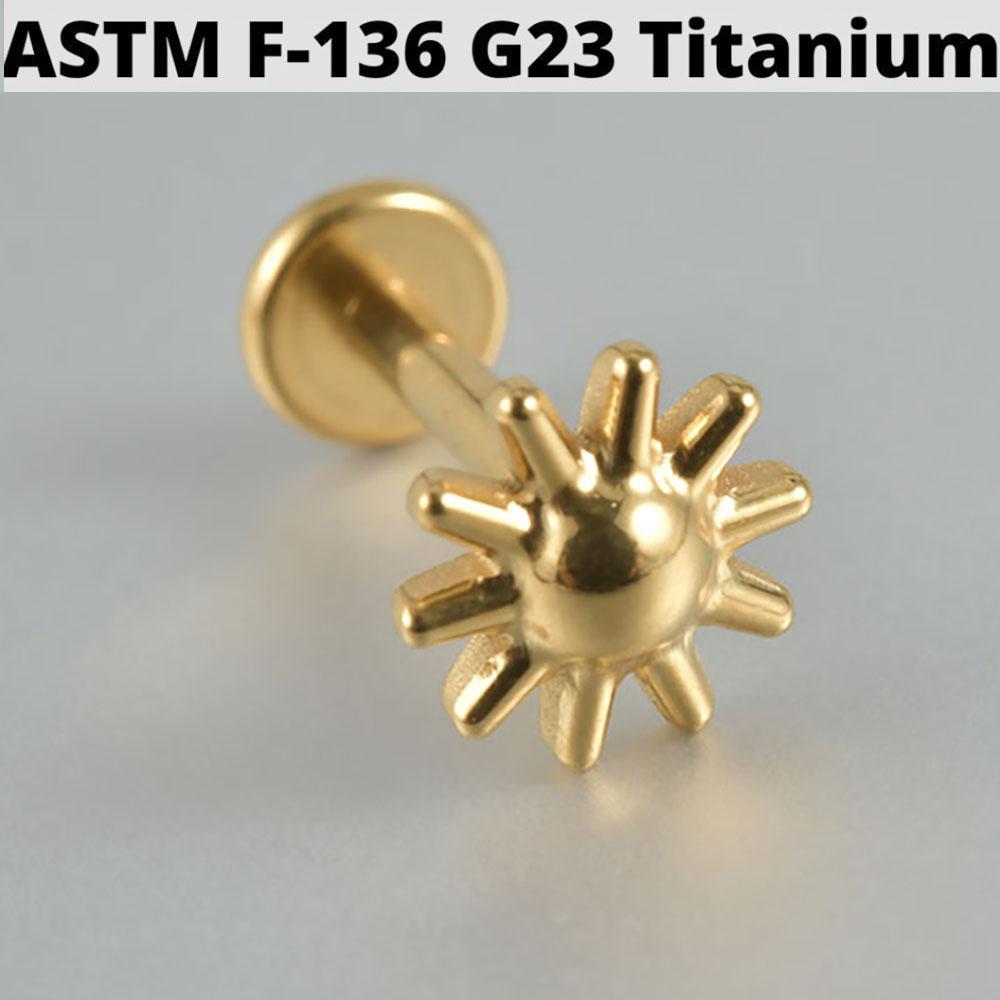 Серебряная четырехконечная звезда G23 Сплошной титан Серьга-гвоздик для хряща 16G С внутренней резьбой Солнце Хеликс Мочка уха Пирсинг Украшение