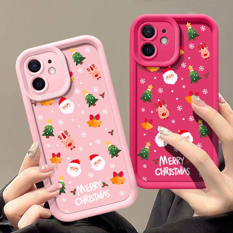 Мягкий чехол из термополиуретана конфетного цвета для iPhone 16 Pro 15 14 Plus 13 12 11 Pro Max Xs Xr 8 7 с рисунком Санта-Клауса и лося, противоударный защитный чехол для объектива