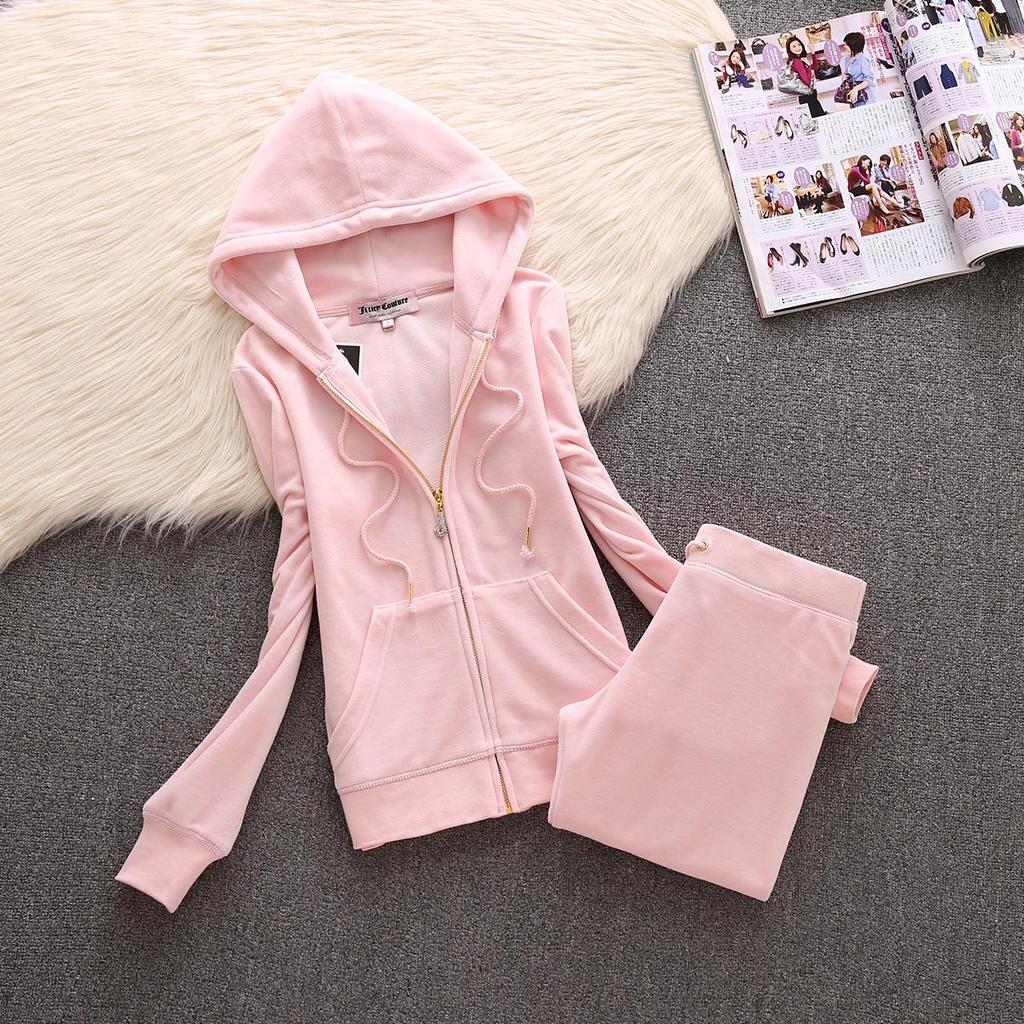 Европейский весенне-осенний спортивный костюм JC Fashion из золотого велюра для женщин с деталями из страз в виде букв