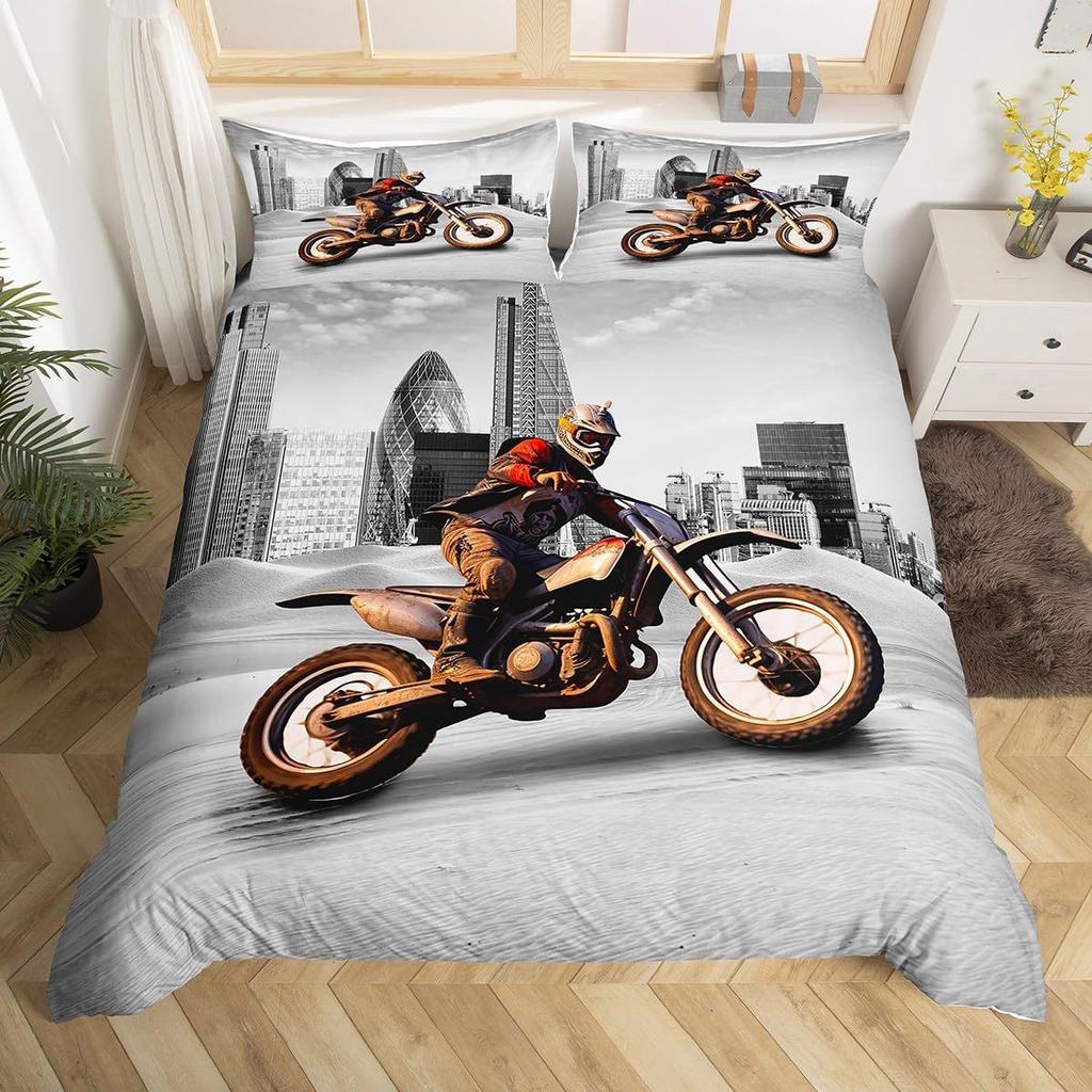 ThreePiece Bedding Off Road Motorcycle 3D Digital Printing Bedding Home Textiles
