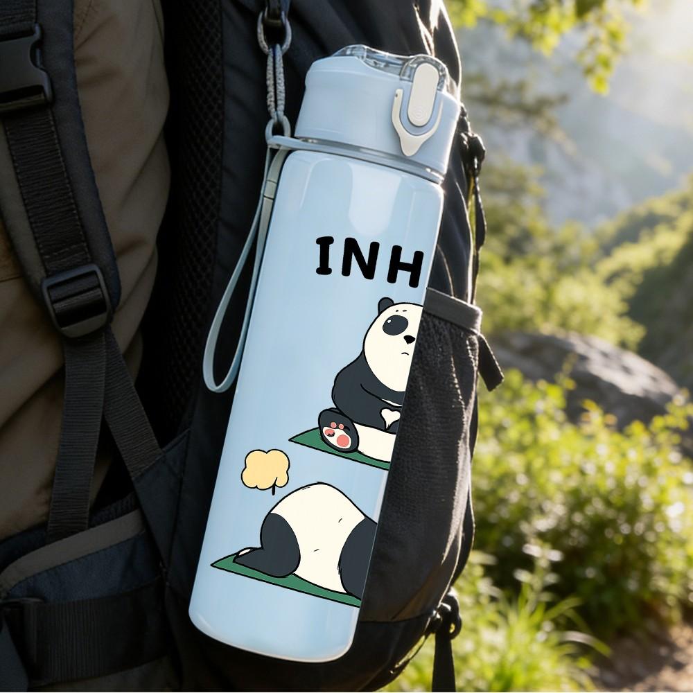 1PC Inhale Exhale Panda Print 750ml Color Plastic Sports Water Bottle Leakproof Flip Straw Lid Suitable for Sports Office Home Use