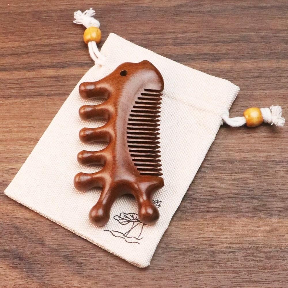 Round - Tooth Little Fish Massage Comb Sandalwood Head Massage Comb for Stress Relief