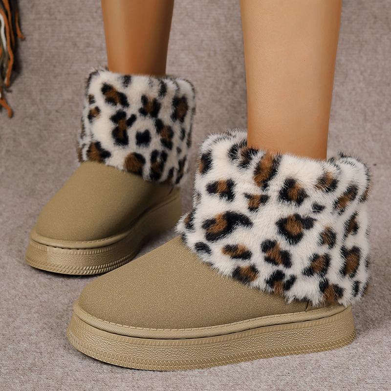 Зимние сапоги Lucyever из искусственного меха с леопардовым принтом, женские зимние плюшевые ботильоны с толстой подошвой, женская нескользящая зимняя обувь на платформе 42