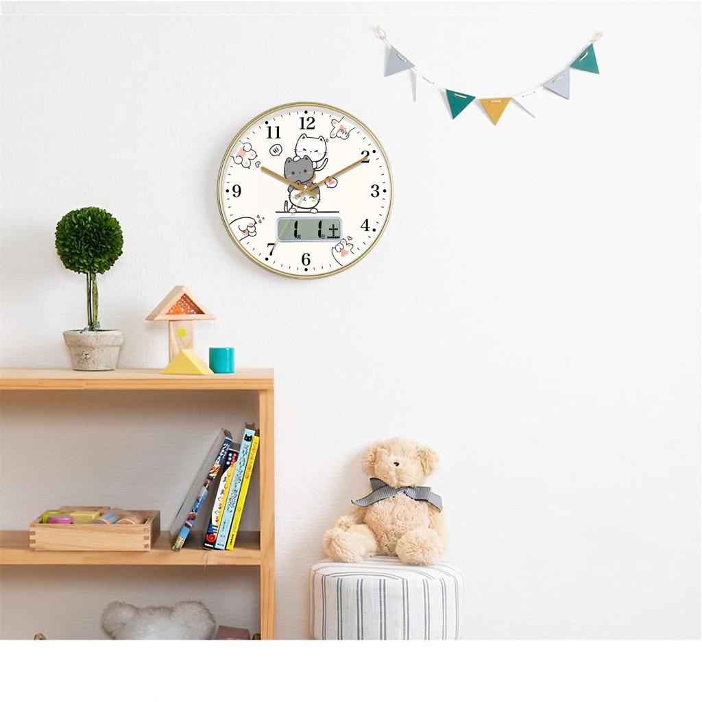 Nbdeal настенные часы радиоуправляемые часы дата день недели дисплей кошка диаметр 30 см непрерывная секундная стрелка бесшумные аналоговые M-D3338