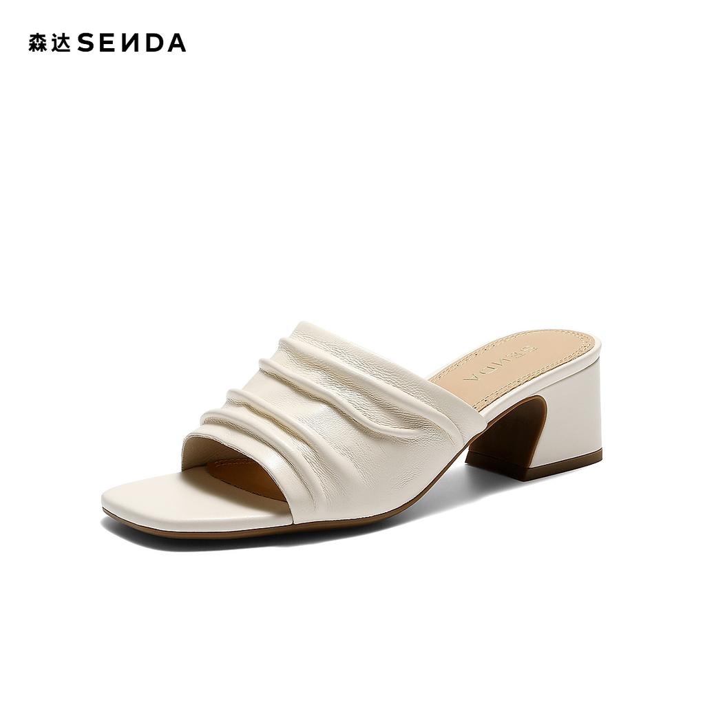 Senda Fashion Sandals Women's 26 Summer New Shopping Mall Same Style Wrinkled Coarse Heel Sandals 4ZV35BT6