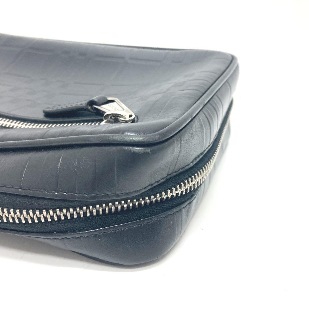 BURBERRY Check pattern Embossed Clutch Bag Pouch Black/SilverHardware