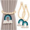 2pcs/set Rainbow Wood Bead Fringe Curtain Magnetic Buckle Strap Bohemian Fringe Curtain Accessories Braided Curtain Cord Decors