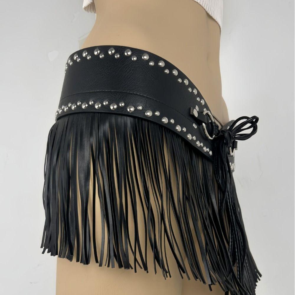 Spicy Girl Skirt Decoration Punk Style Pu Tassel Waistbands Trendy Rrivet Belt Daily