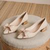 Pointed High Heels Thick Heels Women's Shoes New High-end Bow Mid-heel Large Size 40-43 Single Shoes
