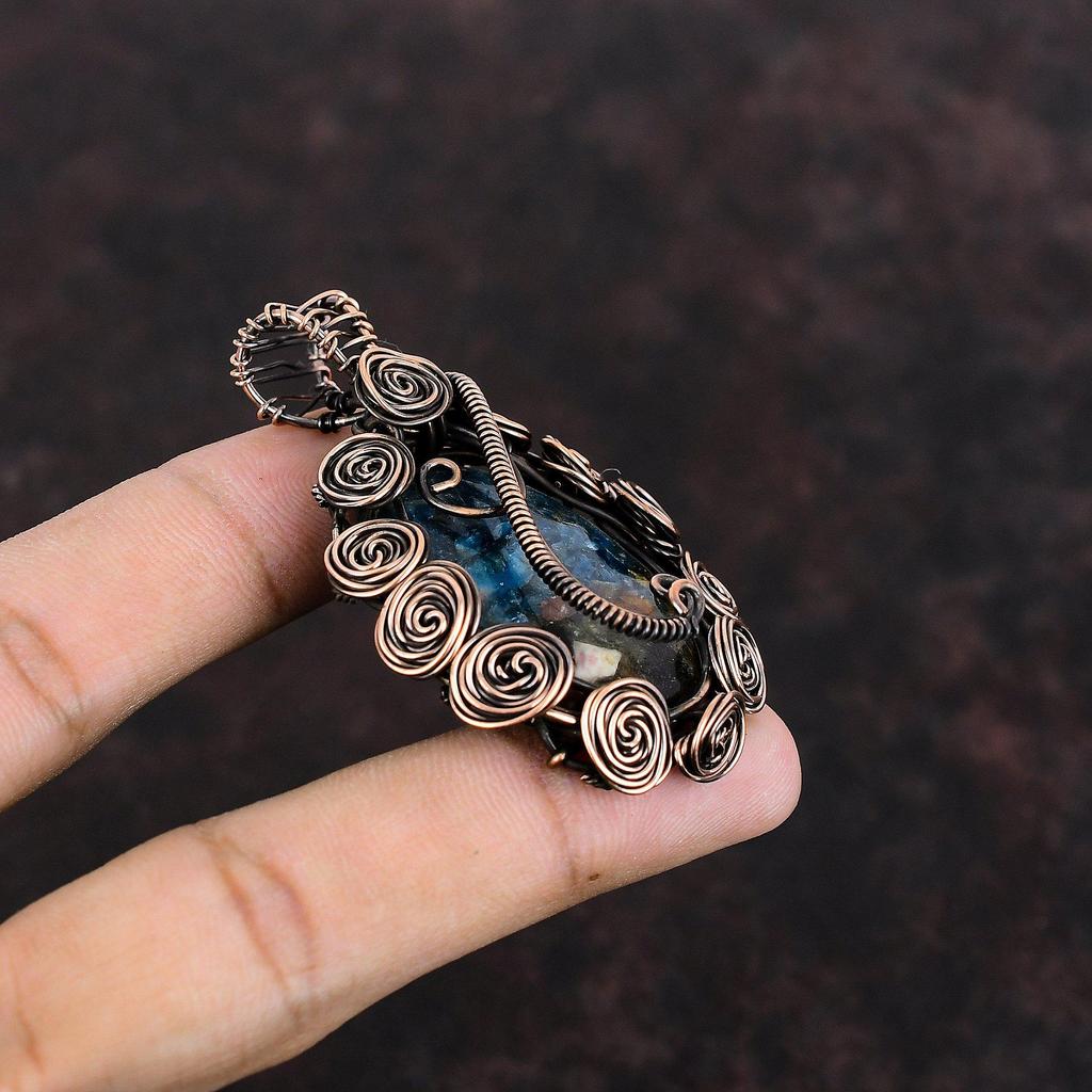 Медный арбузный турмалиновый кулон, обернутый медной проволокой, ювелирные изделия ручной работы, медная проволока, драгоценные камни, подарок для женщин, достойный кулон