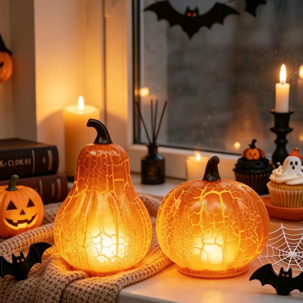 Glowing Halloween LED Pumpkin Light Surface Crack Design Table Pumpkin Ornament Bedroom