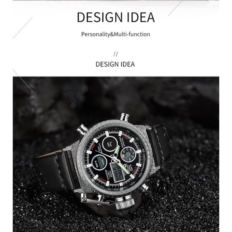 Oulm Многофункциональные электронные мужские часы для отдыха, модные кварцевые мужские часы из натуральной кожи с подсветкой